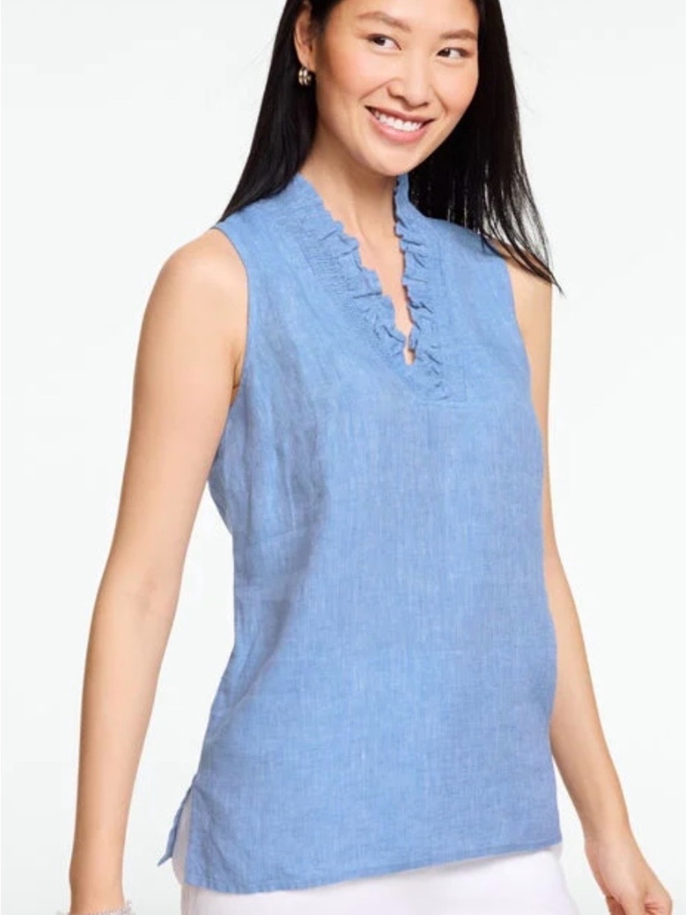TALBOTS RUFFLE LINEN SHELL - CROSS-DYED